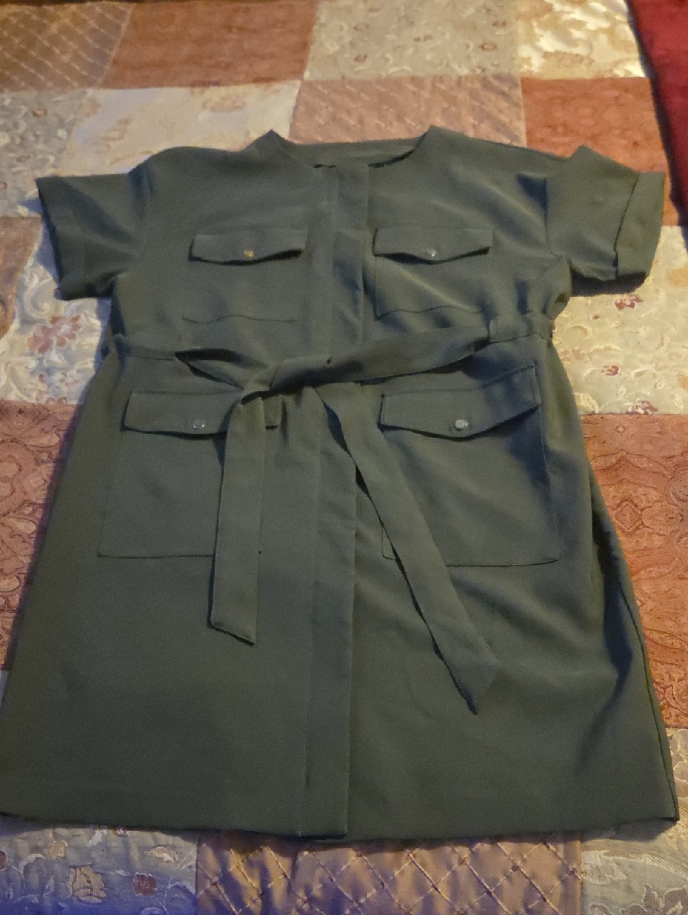 New York & Company Olive Utility Tie-Waist Mini Dress